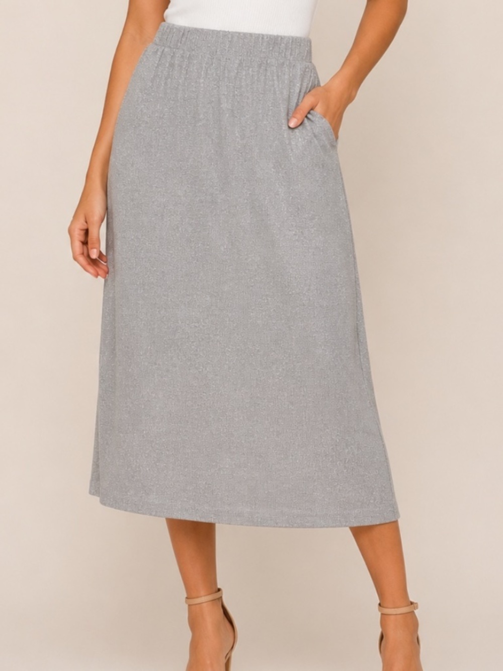 Donna Vinci Knits Metallic Silver Gray Shimmer Maxi Skirt 14 elastic zip comfy